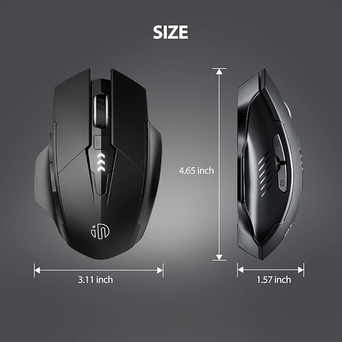 INPHIC Multi-Device Bluetooth Mouse, Upgraded Visible Battery, 2400 DPI, Silent Ergonomic Computer Wireless Mouse for Laptop, Mac, PC etc.-DeskLoop Office