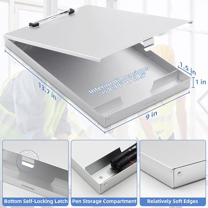 Metal Clipboard with Storage, Form Holder Portfolio Aluminum Metal Binder with - Image 3