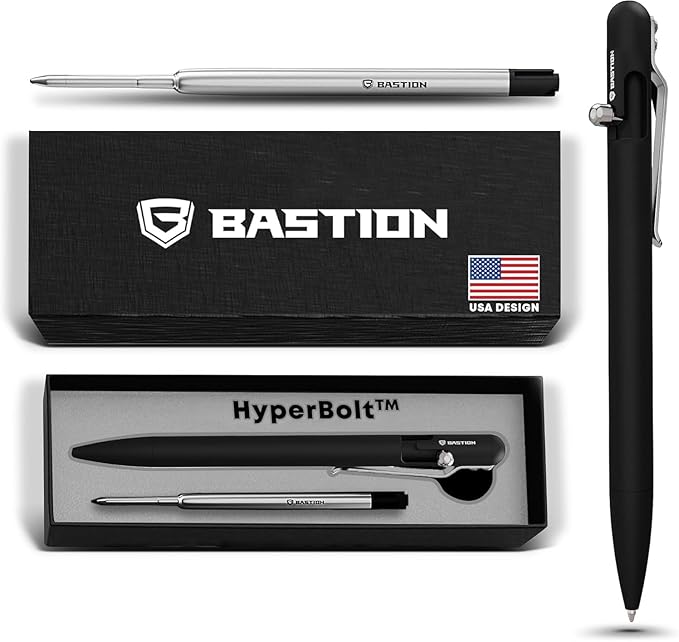 BASTION® Luxury Slim Bolt Action Pen, Lightweight Aluminum EDC Pen with Fine Tip, Professional Ballpoint Pen for School and Work - Black-DeskLoop Office