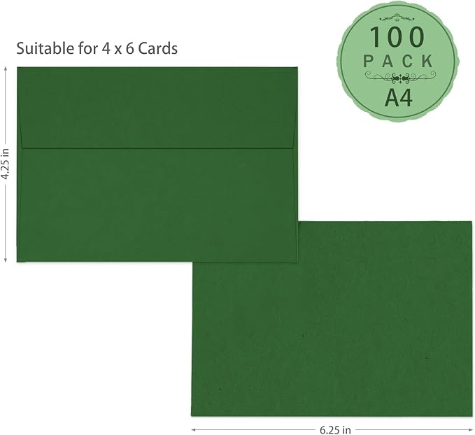 4.25 x 6.25 Dark Green Envelopes A4 100 Pack Self Seal, Goefun 120 GSM - Image 2