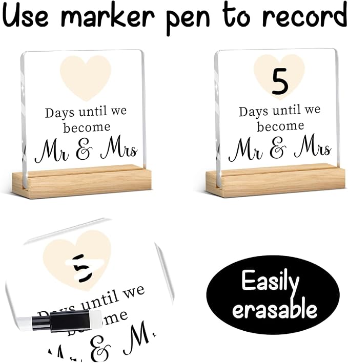 Wedding Engagement Gifts for Couples, Funny Wedding Countdown Acrylic Sign - Image 2