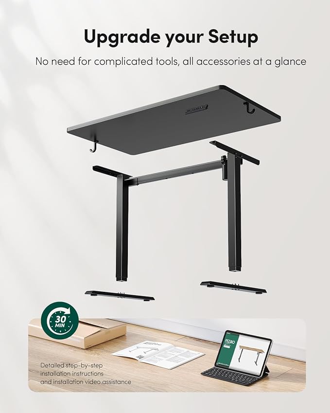 FEZIBO One-Piece Standing Desk Adjustable Height Stand up Home Office Desk, 32x24 Inch Electric Standing Computer Desk, with 4 Memory Presets, Fixable casters, Black-DeskLoop Office