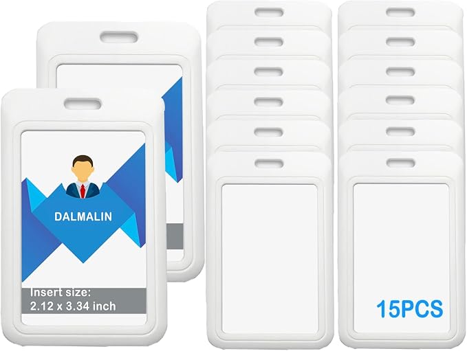 15 Pack Sliding ID Badge Holder Vertical Hard Plastic Card Case Protector Pouch by DALMALIN
