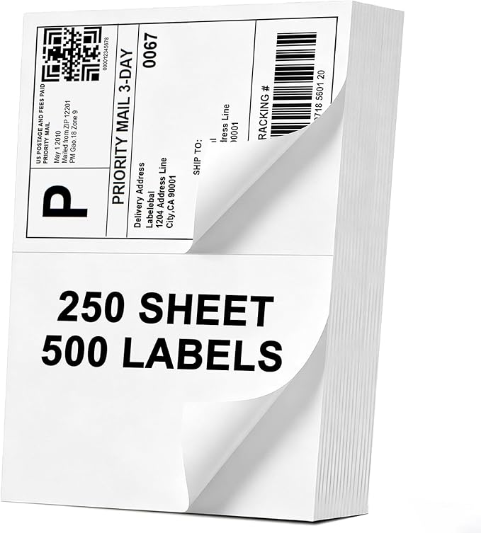 Labelebal Half Sheet Labels, Shipping Labels 2 Per Sheet by Labelebal