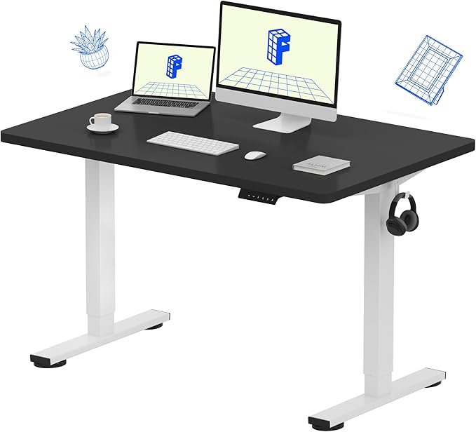 FLEXISPOT EN1 One-Piece Standing Desk, 48 x 30 Inches Electric Height Adjustable Desk for Home Office (White Frame + Black Desktop, 2 Packages)-DeskLoop Office