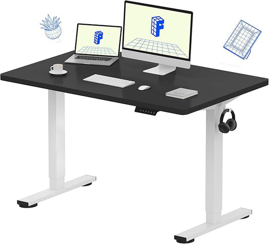 FLEXISPOT EN1 One-Piece Standing Desk, 48 x 30 Inches Electric Height Adjustable Desk for Home Office (White Frame + Black Desktop, 2 Packages)-DeskLoop Office