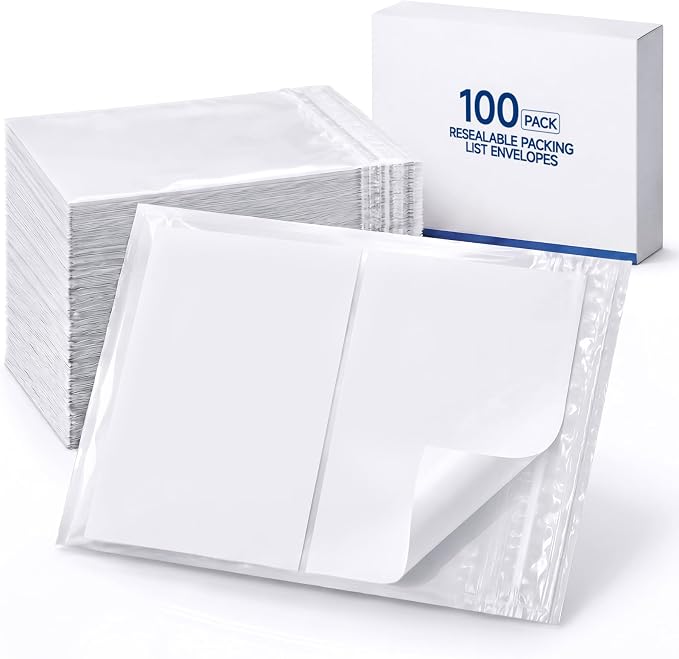 Glenmal 100 Pcs 9.5" x 12" Resealable Packing List Envelopes Clear by Glenmal