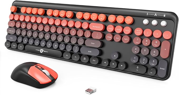 FOPETT Wireless Keyboard and Mouse Combo, 104 Keys Full-Sized 2.4 GHz Round Keycap Colorful Keyboards, USB Receiver Plug and Play, for Windows, Mac, PC, Laptop, Desktop (BlackOrange)-DeskLoop Office