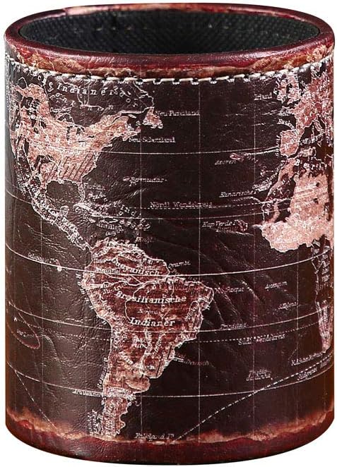 Black World Map Pencil Holder for Desk, PU leather Pencil Cup, Globe Pen Holder for Desk Office Supply Organizer PH46-DeskLoop Office