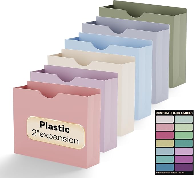 Plastic File Jackets Letter Size, Upgrade Color, 12 Pack Manilla Pocket Folders by NORDUN
