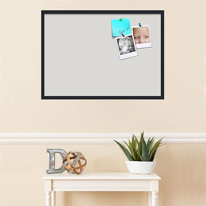 PinPix 34x24 Inch Cork Bulletin Board. This Decorative Framed Pin Board Comes with Light Stone Design and a Satin Black Frame. Ideal for Home Office Decor or Message Board (PinPix-1809)-DeskLoop Office