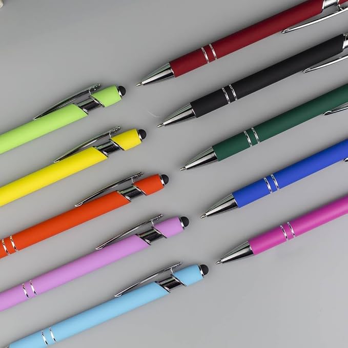 Ballpoint Pen with Stylus Tip Black Ink 1.0 mm Medium Point Soft Touch Metal Matt Assorted Color Barrel 10 Count