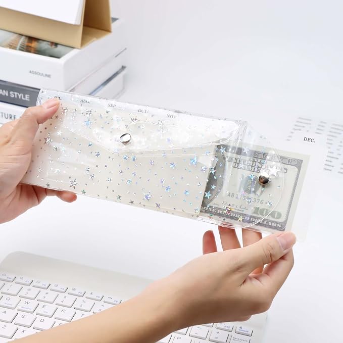 Cash Envelope Wallet 6-Tab Divider Pockets Cash Stuffing Envelopes Glitter PVC - Image 4