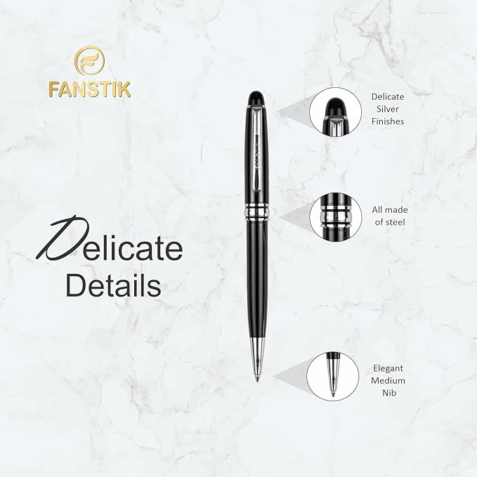 Customized BallPoint pen with name (MADE IN USA), stainless steel, black and silver, luxury engraved pen personalized for men and for women. (BallPoint Black-Silver)-DeskLoop Office