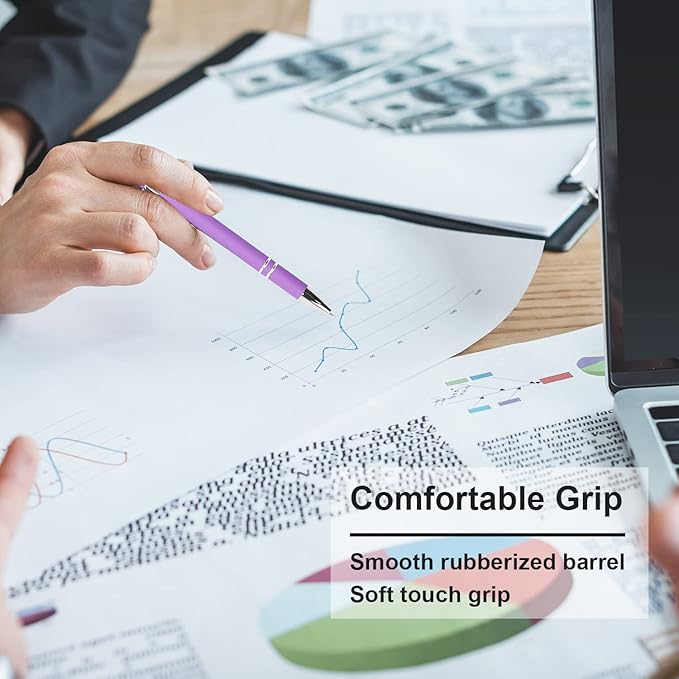 Ballpoint Pen with Stylus Tip, Soft Touch Click Metal Pen, 1.0mm Medium Point, Black Ink, 12 Count(Purple)-DeskLoop Office