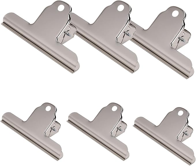 6pcs Stainless Steel Bulldog Clips, Extra Large & Medium Sizes, Holds Up to 400 by Dordol