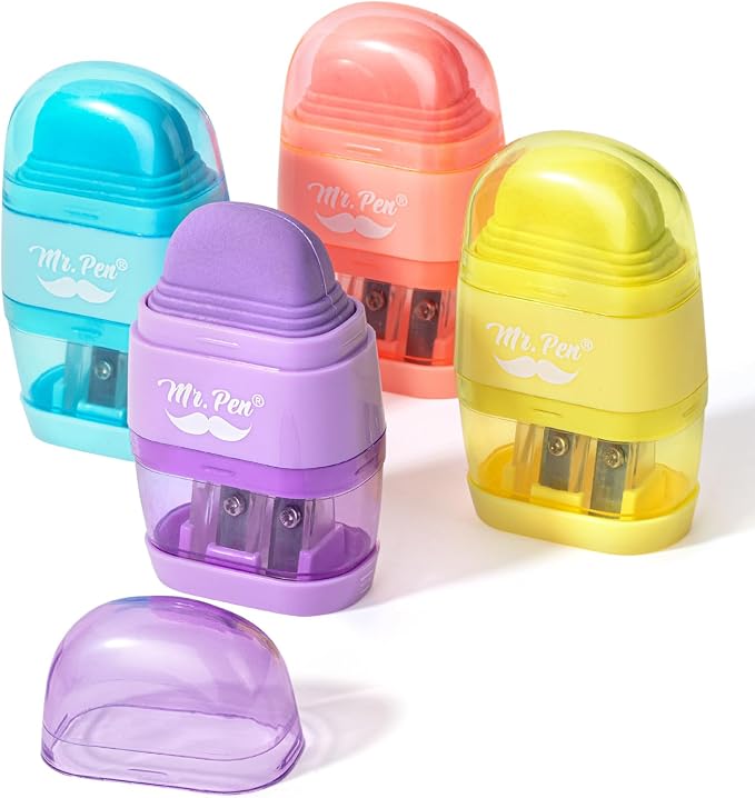 Mr. Pen- Pencil Sharpener & Eraser, 4 Pack | 2-in-1 Manual Sharpeners by MrPen