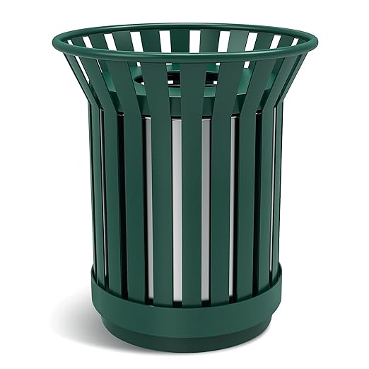 25.2IN Round Large Outdoor Trash Can, Heavy Duty Metal Slatted Garbage Can Outdoor, All Weather Resistant Commercial Garbage Cans, Waste Receptacle in Park, Beach, Patio, Green-DeskLoop Office