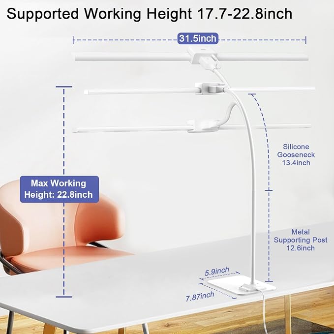 24W Led Desk Lamps with Base for Office Home, 31.5-in Double Head, Dimmable 4 - Image 5