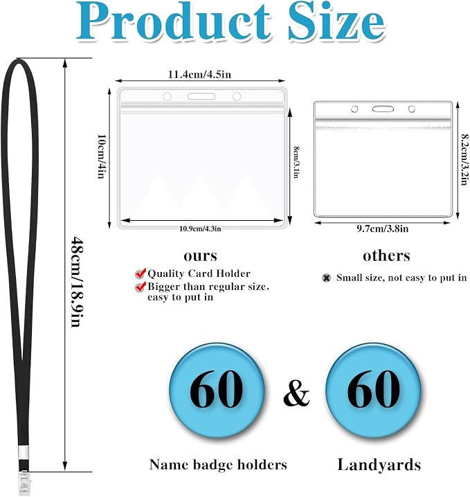 60 Pack Clear Name Tags Holder and Lanyards, Reusable Lanyard - Image 2