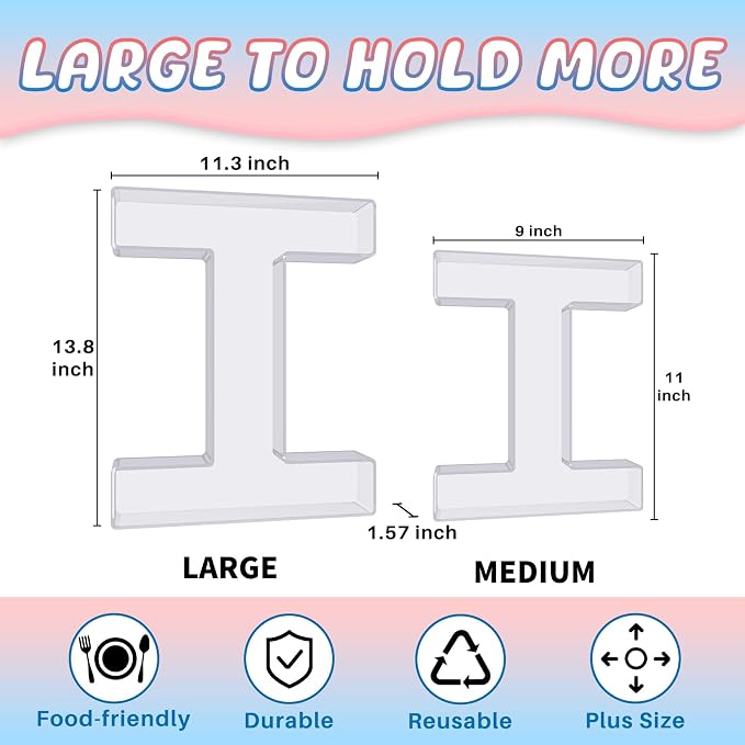 13.8" Extra Large Acrylic Letter Charcuterie Board Box, Reusable Fillable - Image 2