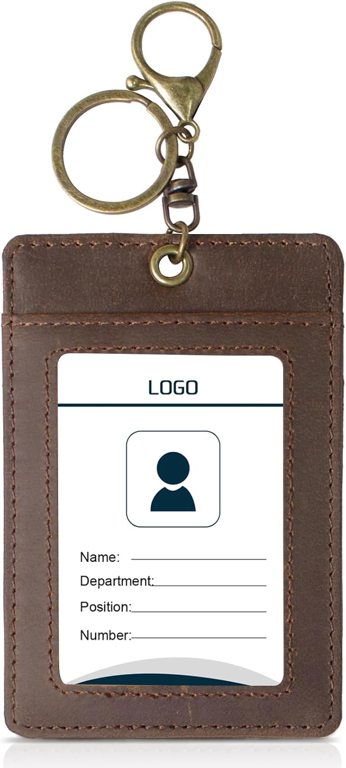 Badge Holder: Boshiho Cowhide Leather ID Card Badge Holder by boshiho