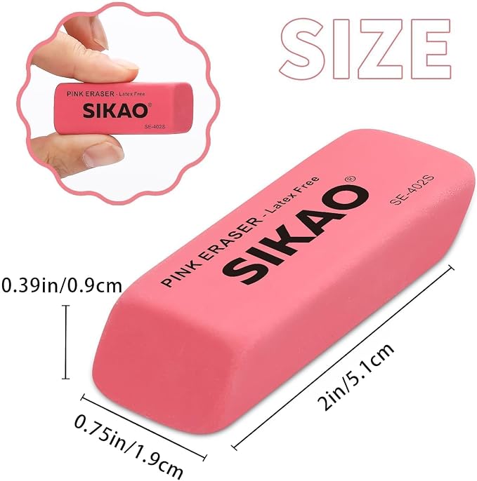Pink Erasers, 12 Pack Pencil Erasers | Latex-Free & Smudge-Free Beveled Rubber - Image 2