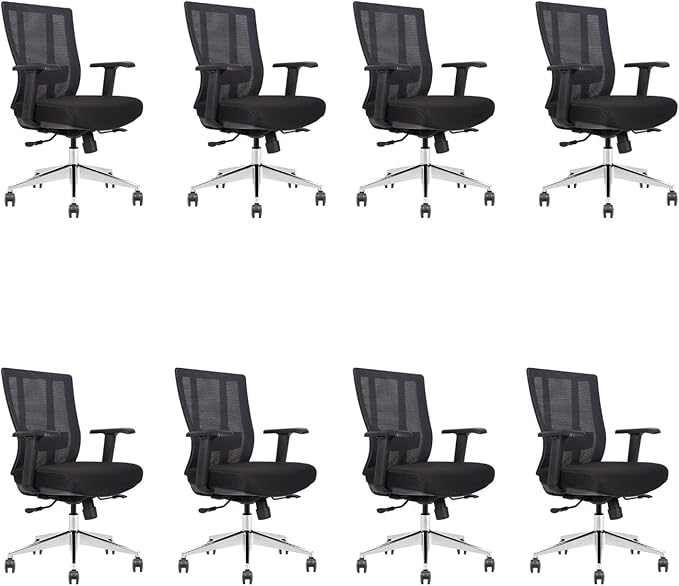 Ergonomic Conference Room Chair Mesh Back with Seat Slide - Adjustable Lumbar Support Computer Desk Chair Height Adjustable Arms -5-Star Polished Aluminum Base Home Office Chair (Pack of 8)-DeskLoop Office