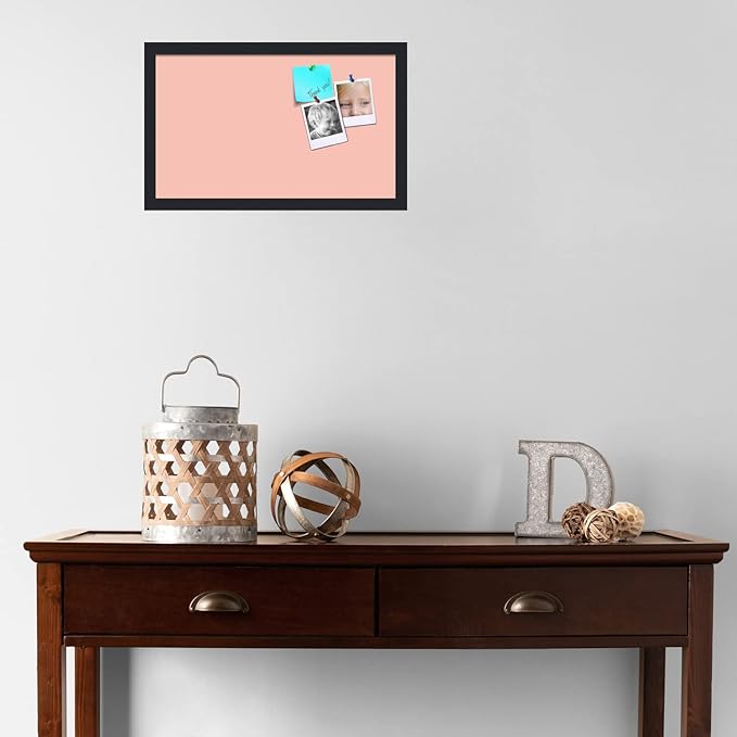 PinPix 20x12 Inch Cork Bulletin Board. This Decorative Framed Pin Board Comes with Pink Pastel Design and a Satin Black Frame. Ideal for Home Office Decor or Message Board (PinPix-1813)-DeskLoop Office