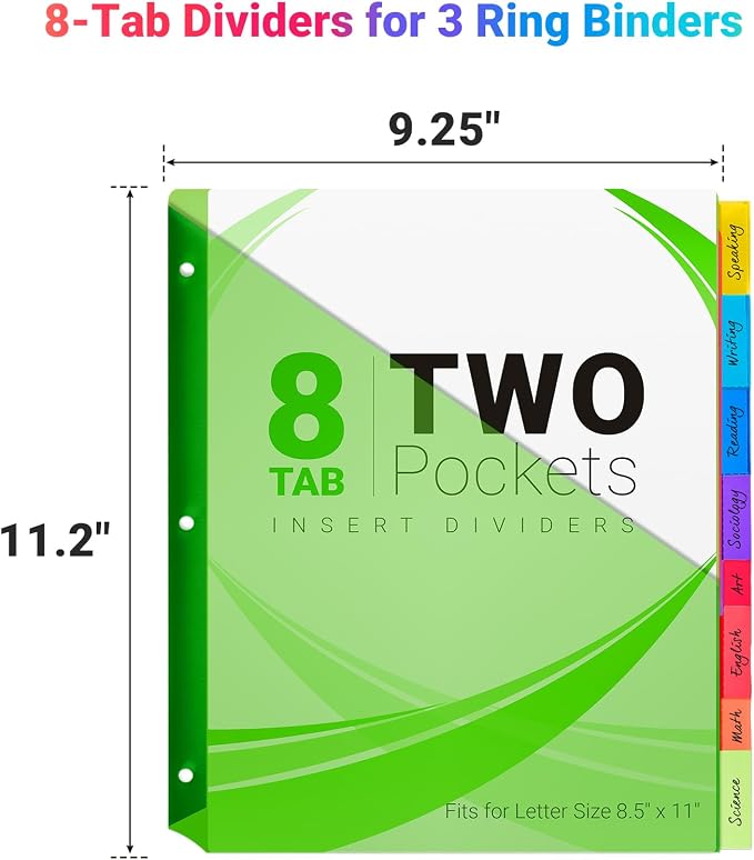 8-Tab Dividers for 3-Ring Binders, Insertable 8 Tabs Binder Divider for - Image 2