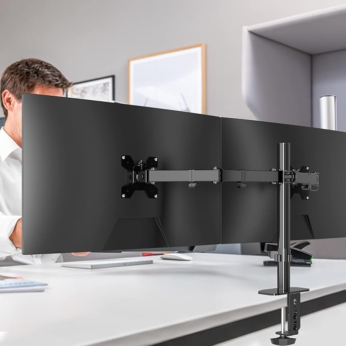 Pholiten Dual Monitor Stand,Heavy Duty Adjustable Monitor Desk Mount for 2 Screens up to 38Inches,Dual Monitor Arm with Height Adjustable Tilt Swive Rotate,Holds up to 22 lbs-DeskLoop Office