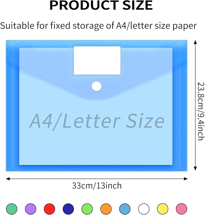 EOOUT 30 Pack 10 Color Plastic Envelopes Poly Envelopes, Hook & Loop Closure - Image 2