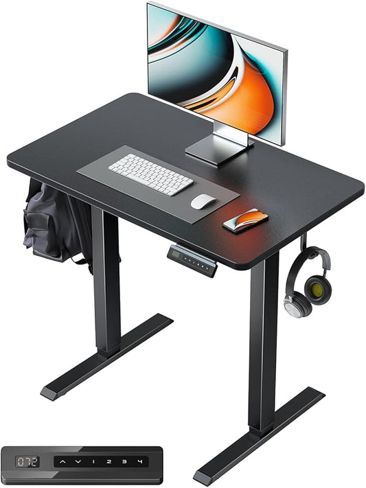FEZIBO One-Piece Standing Desk Adjustable Height Stand up Home Office Desk, 32x24 Inch Electric Standing Computer Desk, with 4 Memory Presets, Fixable casters, Black-DeskLoop Office