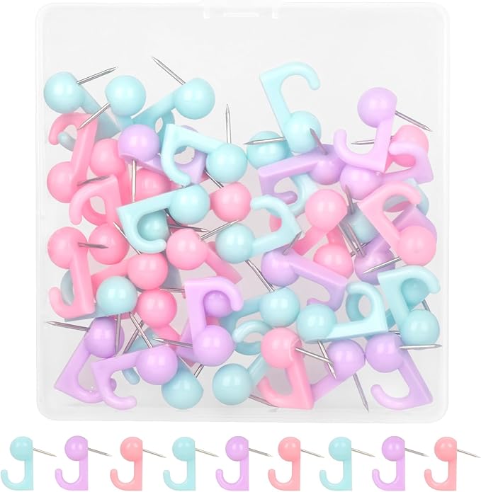 50Pcs Push Pin Hooks, Wall Thumb Tacks Hook Push Pin Hangers Wall Hooks by Unknown