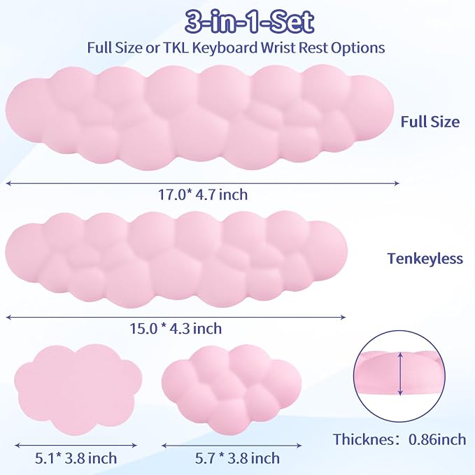 Sushret Cloud Wrist Rest Keyboard, Cloud Keyboard Wrist Pad Set - Image 7