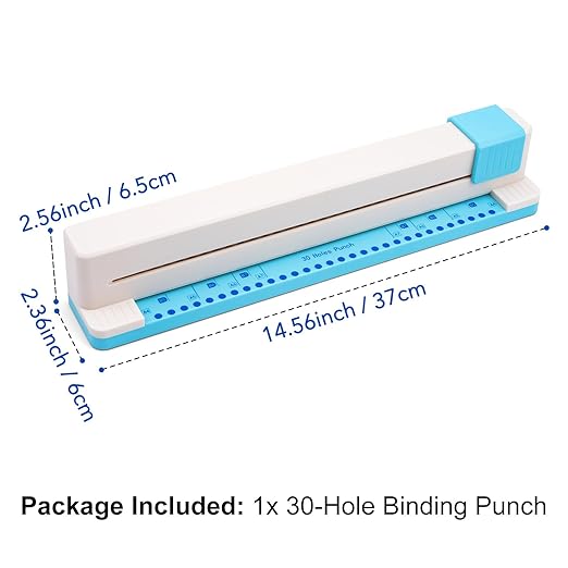 30 Holes Binding Punch, Loose Leaf Paper Punch Machine, Portable Hand Pushed - Image 2