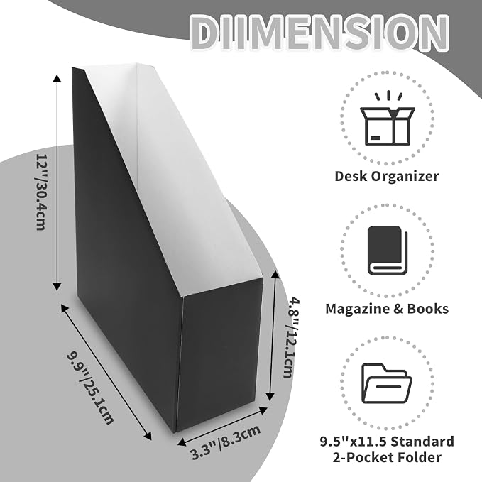 Rempry 12 Pack Magazine File Holders Black, Foldable Cardboard Document - Image 2
