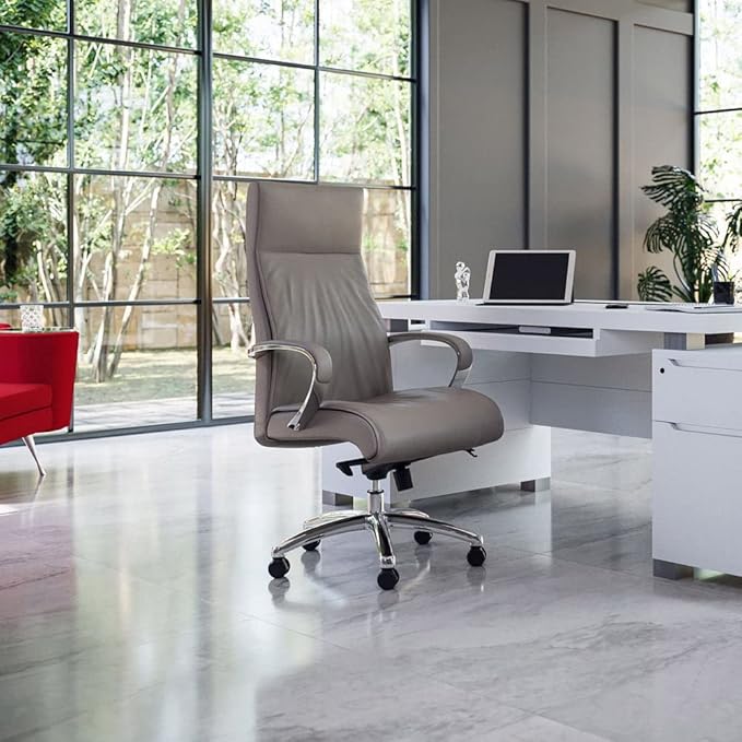 ZURI Forbes Genuine Leather Aluminum Base High Back Executive Chair - Light Grey-DeskLoop Office