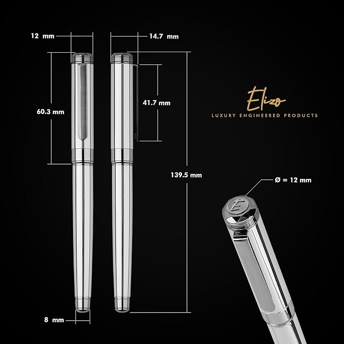 ELIZO Luxury Pen Fancy Chrome Silver Nice Gift Rollerball Cool Pens Best Schmidt Ink EDC Pen Executive Smooth Writing Pens for Men Women-DeskLoop Office