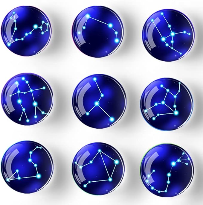 12Pcs Glass Strong Magnetic Refrigerator Magnet Fridge Sticker,Constellation Fridge Magnets Decoration for Crafts,Strong Fridge Magnets for Kitchen, School,Office Whiteboard, Cabinet and Dishwasher-DeskLoop Office