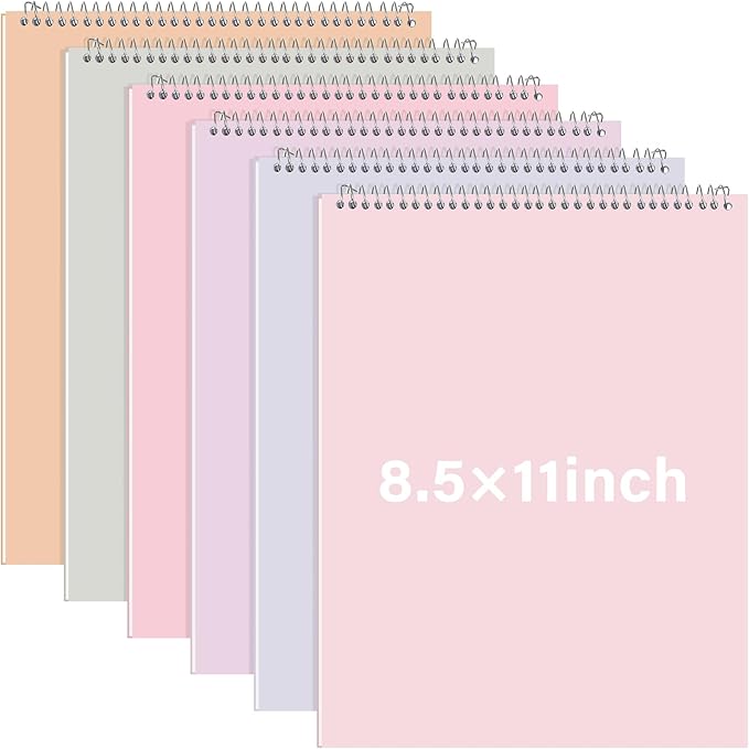 Maitys 6 Pack 8.5 x 11'' Top Bound Office Steno Book Wide Ruled Double Sided Spiral Steno Books Reliable White Paper 70 Sheets/Pad Pastel Colors Covers for Writing Notes College(Cute Color)-DeskLoop Office