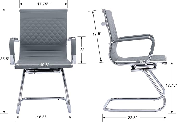 Office Guest Chairs - Set of 8 Mid Back, Modern PU Leather Desk Chairs for Reception & Conference Rooms, Grey-DeskLoop Office