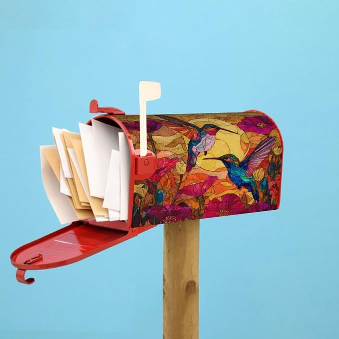 Stained Glass Hummingbird Welcome Magnetic Mailbox Cover, Flowers Mailbox Wrap - Image 7