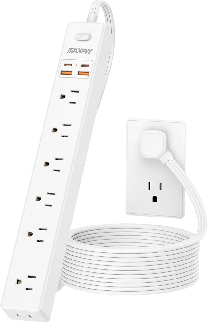 15 Ft Power Strip Surge Protector - 7 Outlets 4 USB Ports (2 USB C), Ultra Thin Flat Extension Cord & Flat Plug, 1700 Joules, Wall Mount, Desk Charging Station for Home Office Dorm, White-DeskLoop Office