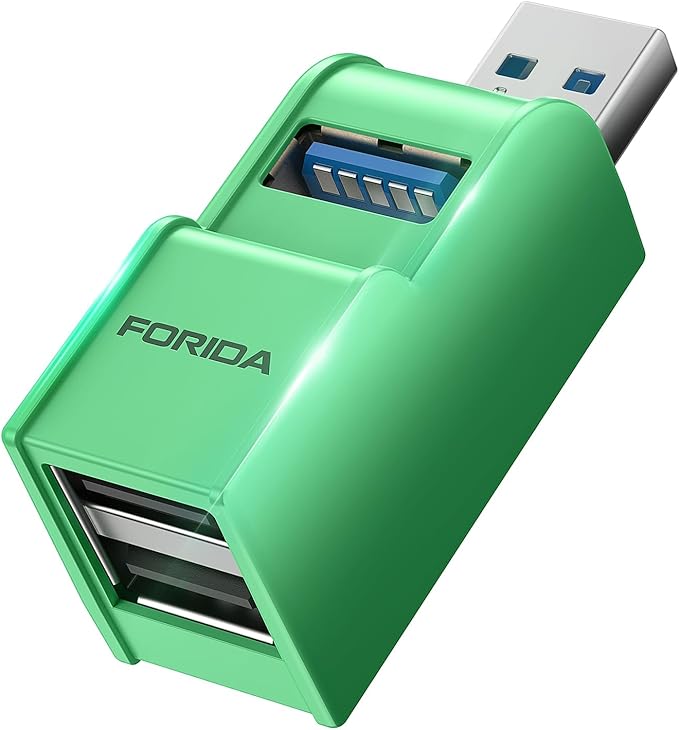 FORIDA 3 Ports USB 3.0 Adapter, USB Hub with 1 USB 3.0 and 2 USB 2.0 Ports, Portable USB Port Splitter for Keyboard, Mobile Hard Disk, U Disk, Camera, Mouse, etc (Green)-DeskLoop Office