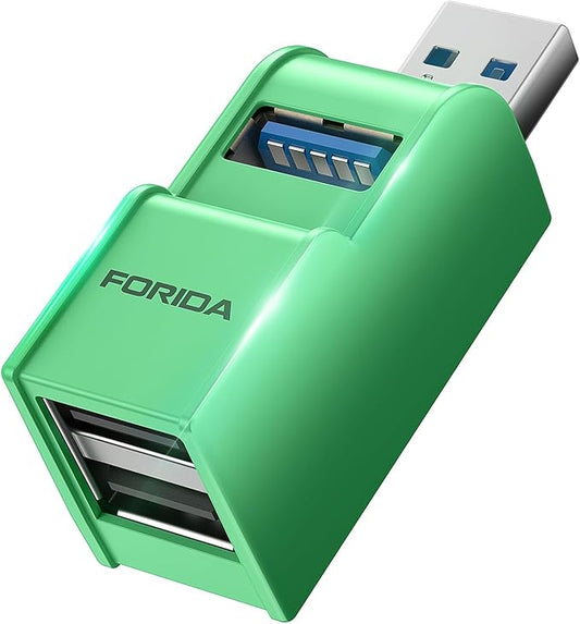 FORIDA 3 Ports USB 3.0 Adapter, USB Hub with 1 USB 3.0 and 2 USB 2.0 Ports, Portable USB Port Splitter for Keyboard, Mobile Hard Disk, U Disk, Camera, Mouse, etc (Green)-DeskLoop Office
