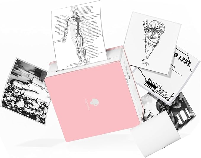 Phomemo Mini Sticker Printer- Mini Printer Sticker Maker Machine M02, Print Pods Suitable for Creative DIY, Diaries, Photos, Study Notes, Portable Thermal Inkless Label Maker for Home/Travel, Pink-DeskLoop Office