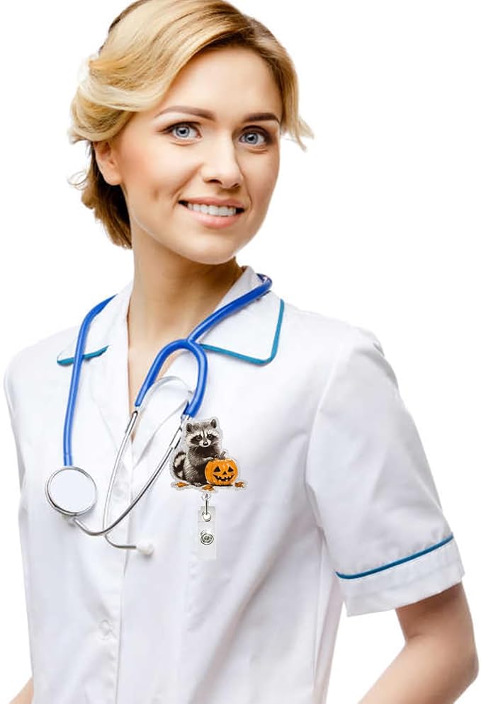 Halloween Cute Pumpkin Badge Reel Holder Retractable for Nurse Nursing Medical Worker & Teacher Pumpkin Bow Badge Reel with Alligator Clip & Durable Nylon Cord Acrylic Name Tag Card Badge Clip-DeskLoop Office