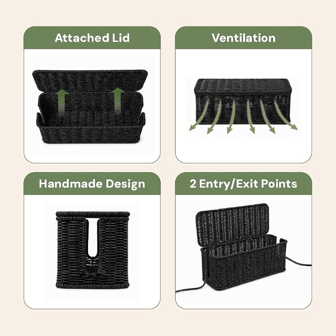 Cable Management Box, Handmade Rattan Cable Organizer - Image 6