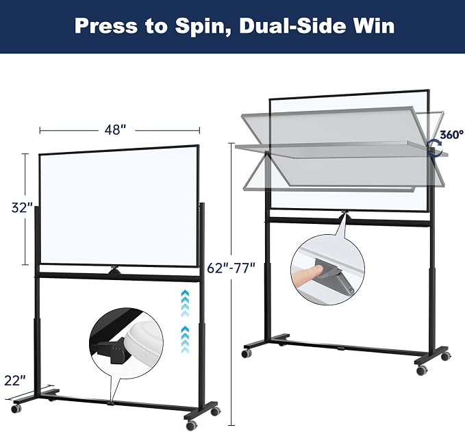 Large Dry-Erase Rolling Magnetic Whiteboard - Image 3